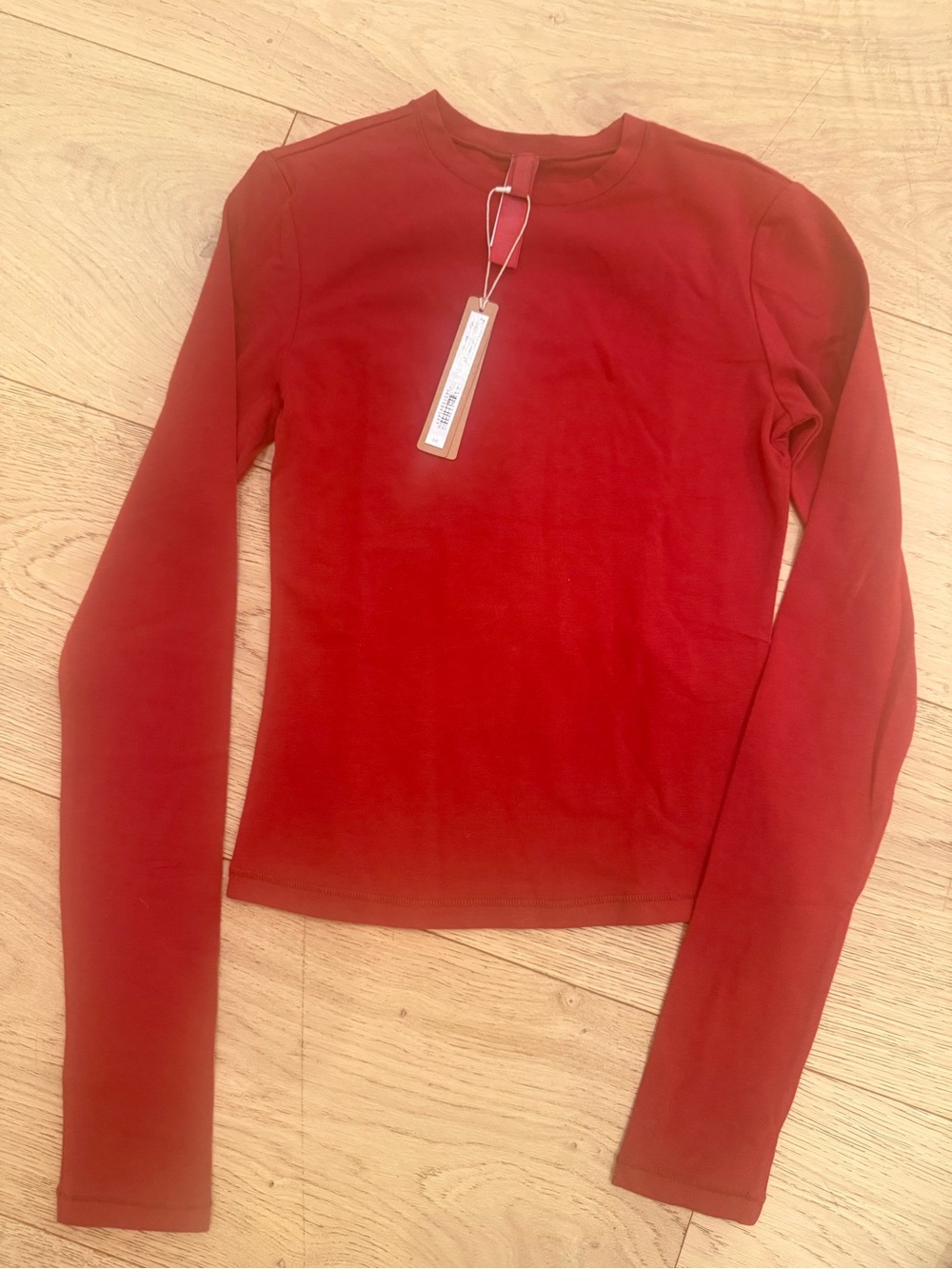 SKIMS Crimson Red Long Sleeve Crewneck Top